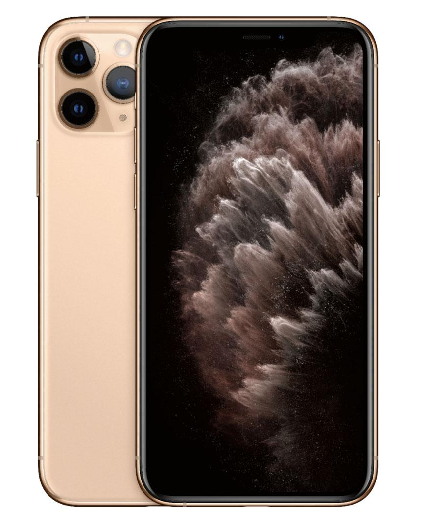 A rose gold iPhone 11 on display